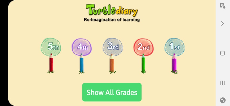 الصفحة الرئيسية لتطبيق Turtle Diary