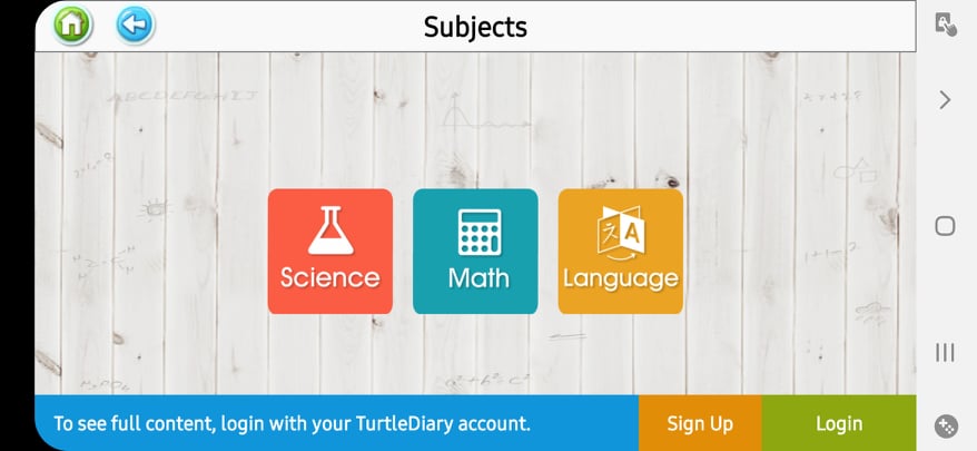 المواد التعليمية في تطبيق Turtle Diary