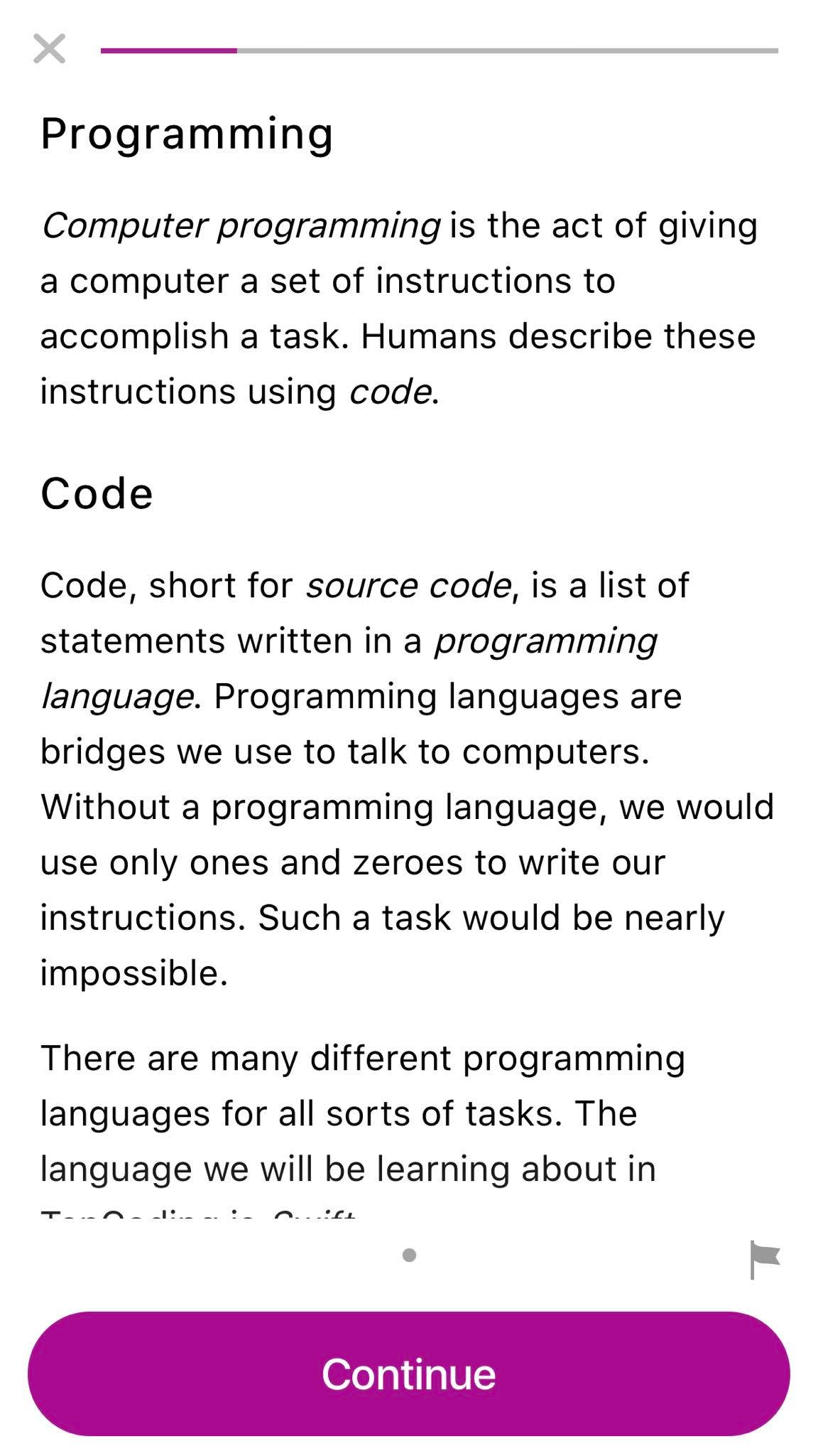 بدء الدرس الأول من الوحدة الأولى في تطبيق Tap Coding