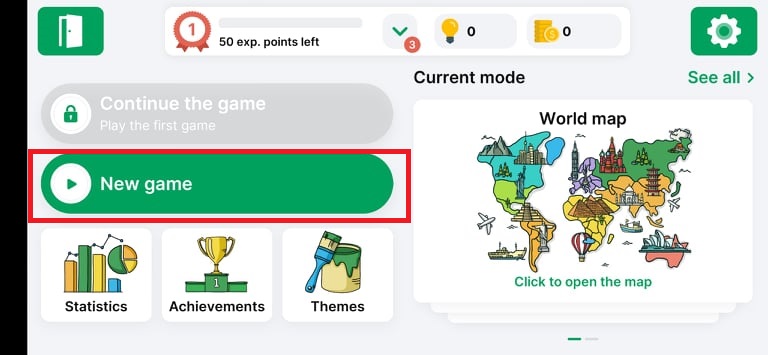 بدء لعبة جديدة في تطبيق StudyGe