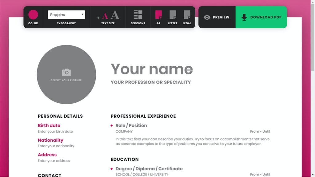 موقع Resumemaker.online خامس مواقع انشاء سيرة ذاتية مجانا