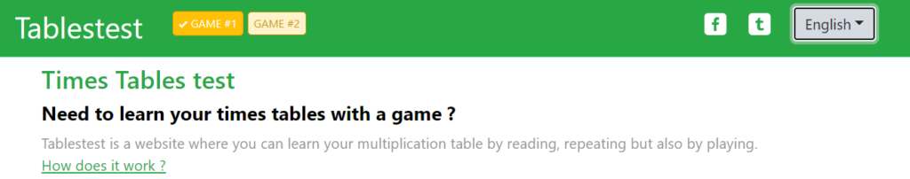 موقع Times Tables test لممارسة جدول الضرب للأطفال