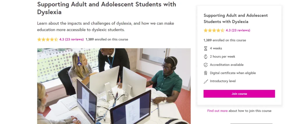 دورة Supporting Adult and Adolescent Students with Dyslexia