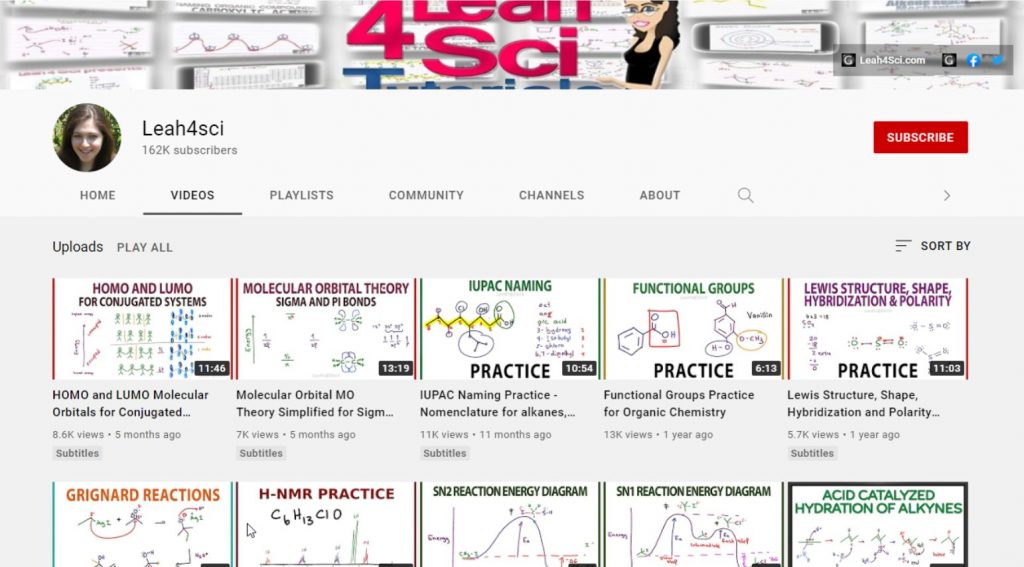 قناة leah4sci أحد مصادر تعلم الكيمياء العضوية