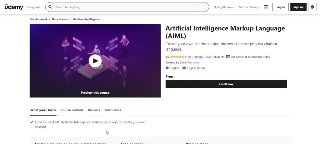 دوره Artificial Intelligence Markup Language (AIML) لتعليم الذكاء الاصطناعي