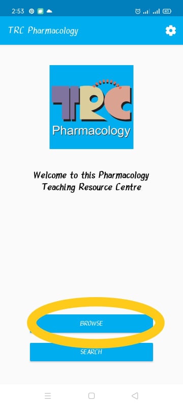 خاصية تصفح المقالات في تطبيق TRC Pharmacology