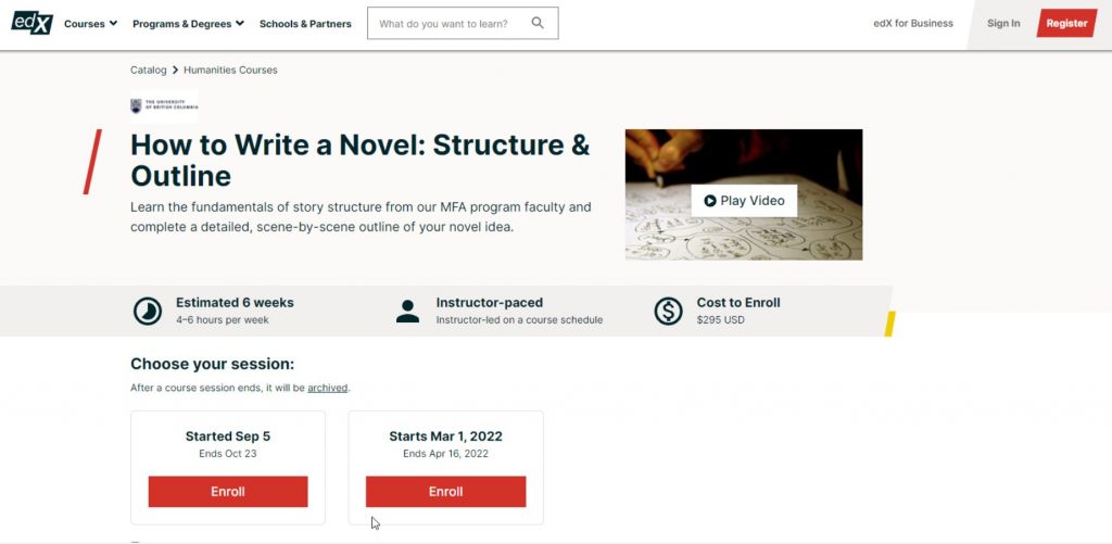 دورة How to Write a Novel Structure & Outline لتعليم كتابة الرواية
