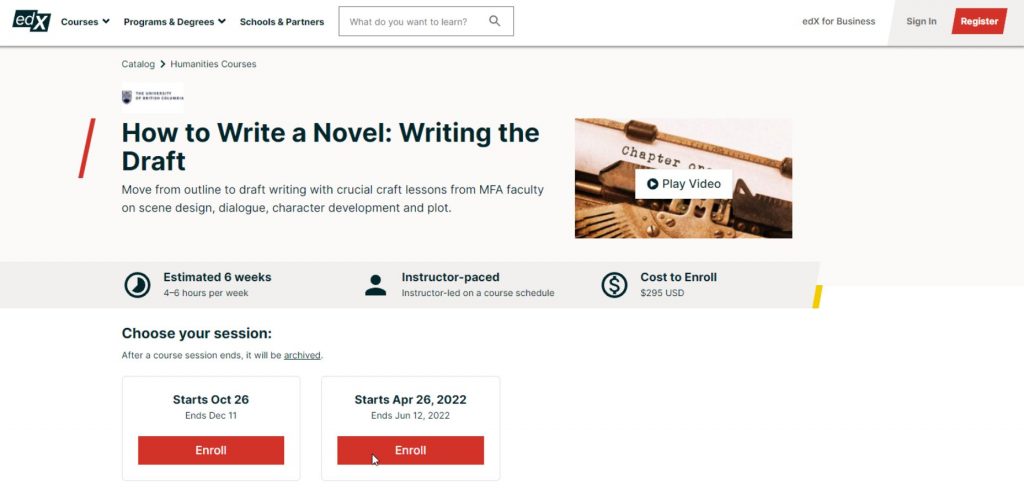 دورة How to Write a Novel: Writing the Draft لتعليم كتابة مسودة الرواية