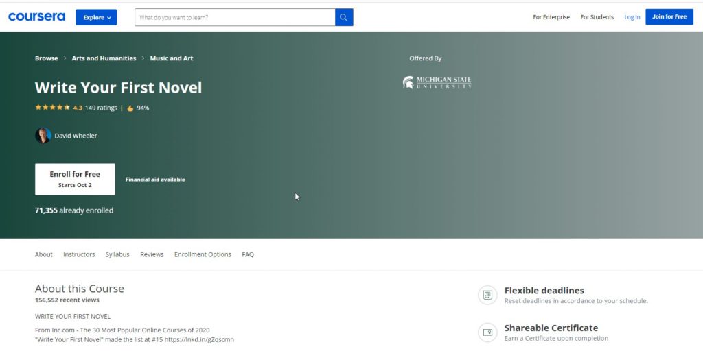دورة Write Your First Novel