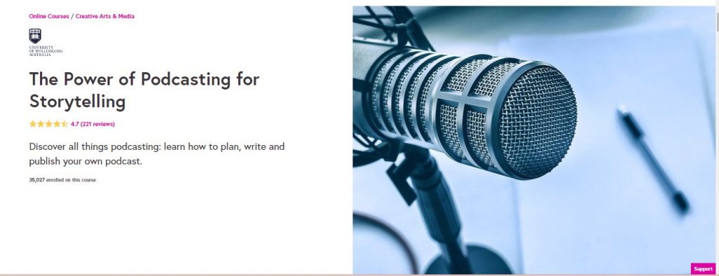 دورة The Power of Podcasting for Storytelling لتعليم تصميم ونشر بودكاست اون لاين