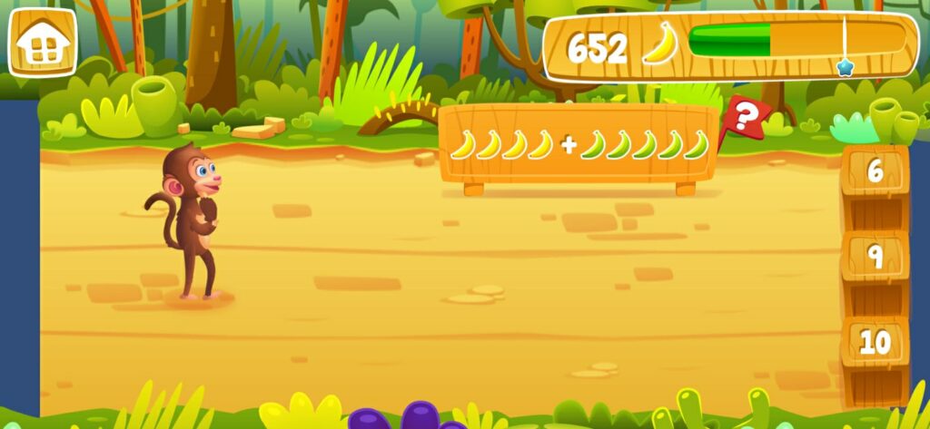 تدريب على الجمع في لعبة math jungle kindergarten