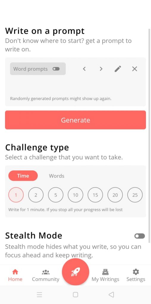 الصفحة الرئيسية لتطبيق call of writing