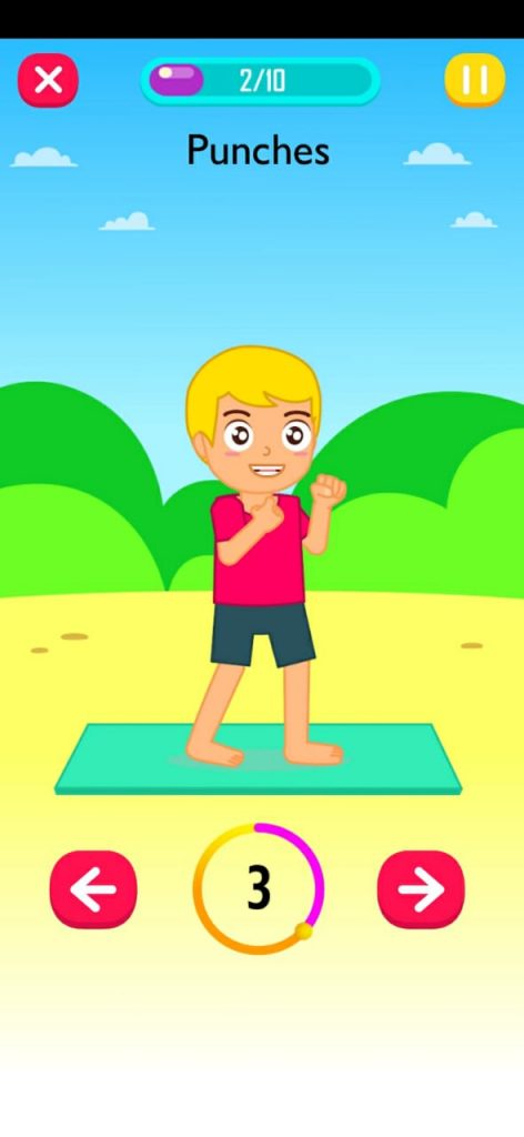 تمرين punch من المستوى الثاني من تطبيق Exercise for Kids at home
