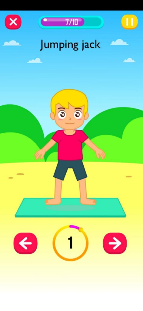 تمرين jumping jack في المستوى الثاني من تطبيق Exercise for Kids at home