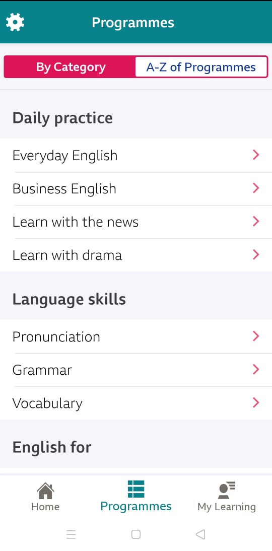 البرامج في تطبيق BBC Learning English