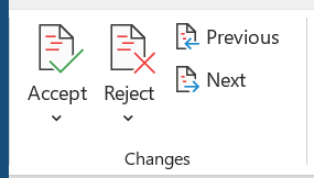 مجموعة changes من قائمتي Review وView للبرنامج Microsoft Word