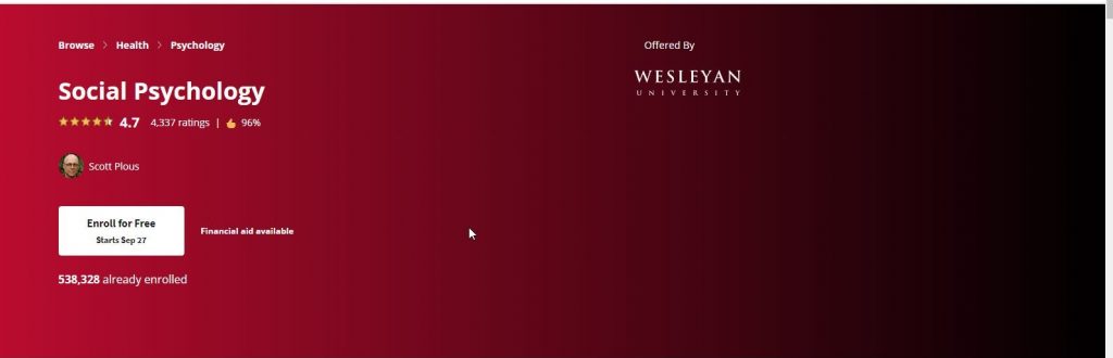  دورات عن علم النفس Course of Social Psychology