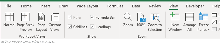 قائمة view في برنامج ميكروسوفت اكسل