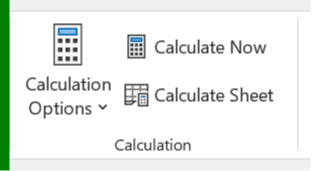 مجموعة calculation من قائمتي Formulas وdata لبرنامج Microsoft Excel