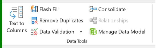 مجموعة data Tools من قائمتي Formulas وData لبرنامج Microsoft Excel