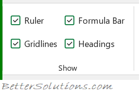 مجموعة show من قائمة view لبرنامج Microsoft Excel