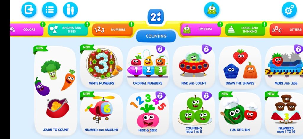 قسم العدّ في لعبة Funny Food Kids learning Games