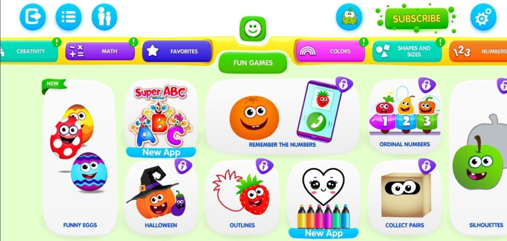 قسم الألعاب المسلية في لعبة الطعام المضحك للأطفال