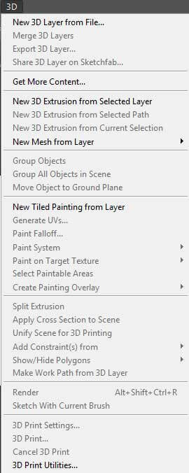 قائمة 3D لبرنامج Adobe Photoshop