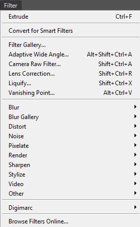 قائمة filter لبرنامج Adobe Photoshop