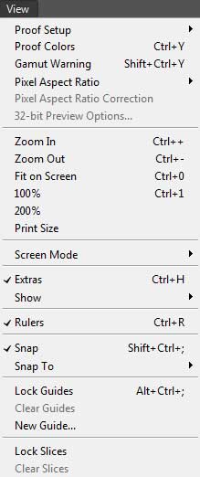 قائمة view في برنامج Adobe Photoshop