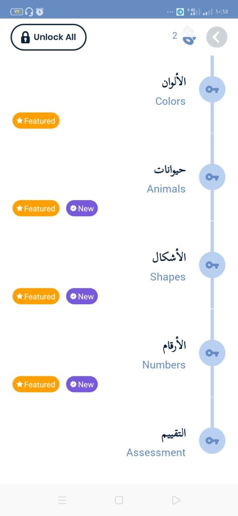 تابع المستوى الأول في تطبيق Arabits