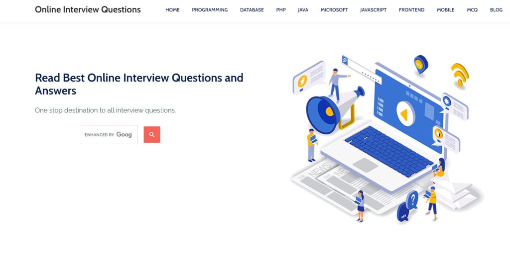موقع Online Interview Questions لقراءة الأسئلة والإجابة عليها