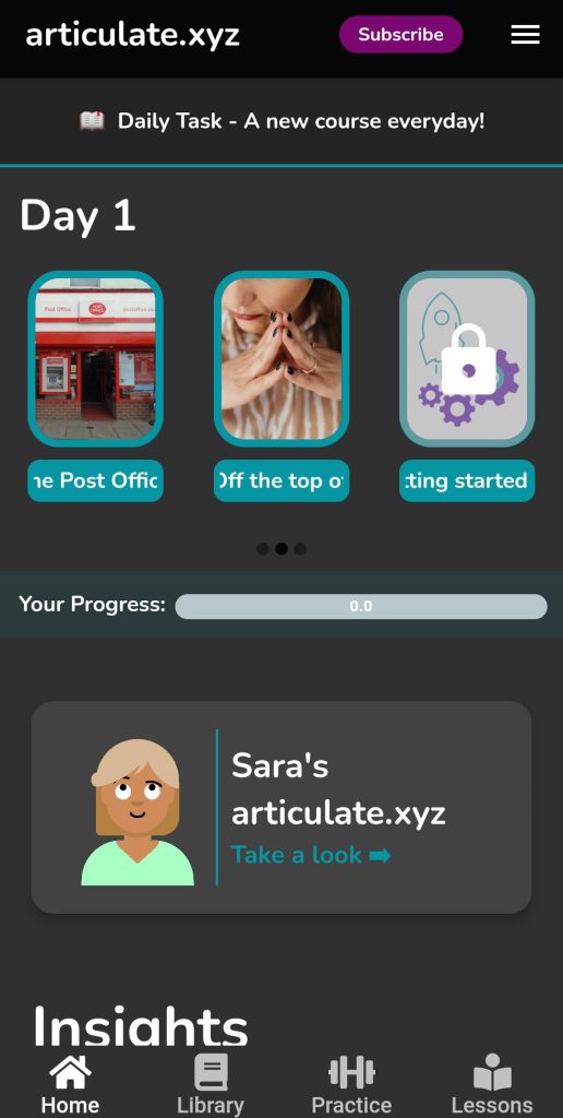 واجهة في تطبيق Articulate.xyz