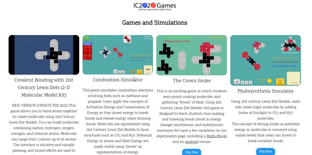 موقع Interactive Chemistry لمحاكاة الكيمياء