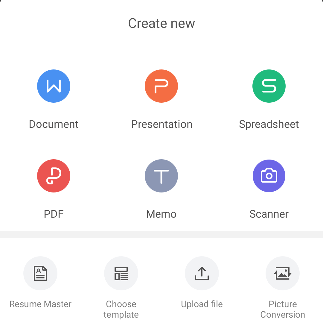 إنشاء ملف جديد في تطبيق دبليو بي إس أوفيس