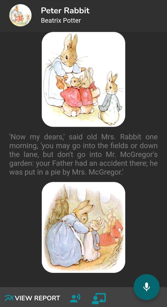 قصة Peter Rabbit في تطبيق Articulate.xyz