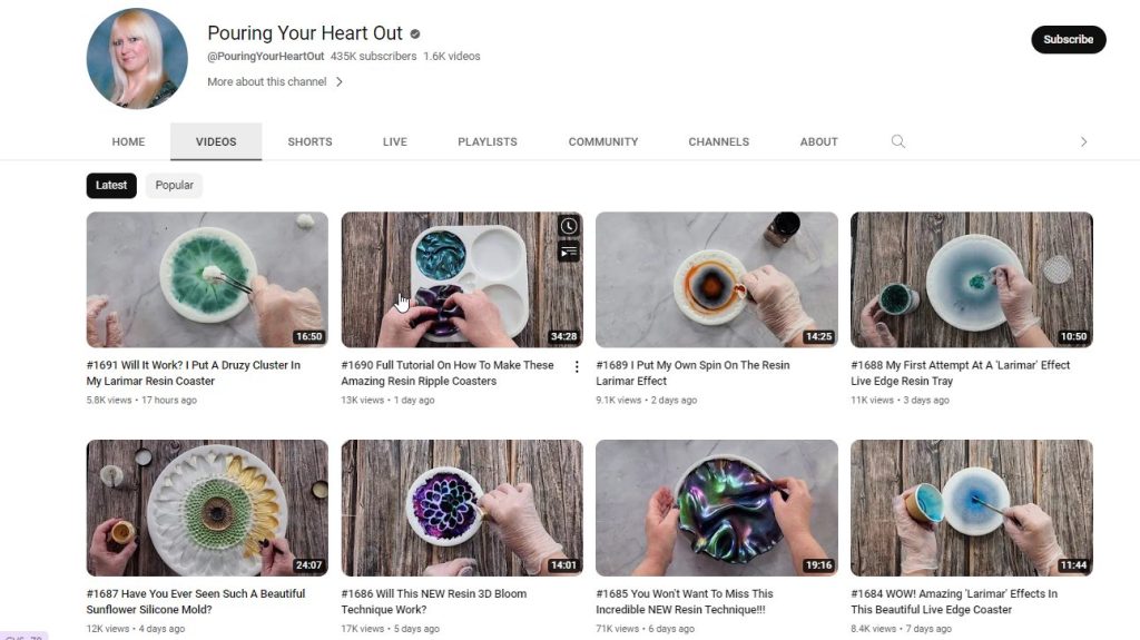 قناة Pouring Your Heart Out لتعلم فن الريزن