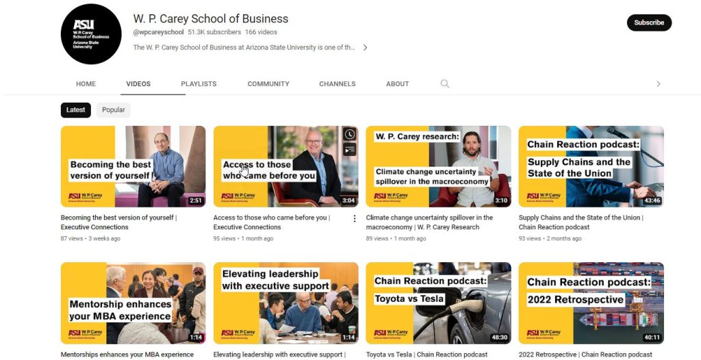 قناة W. P. Carey School of Business