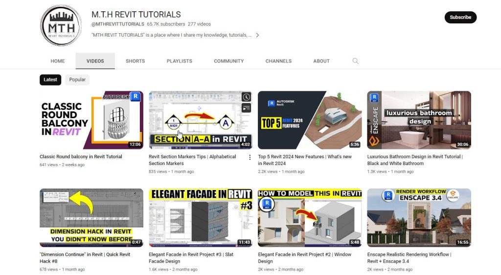 قناة M.T.H Revit tutorias لتعلم اوتوديسك ريفيت