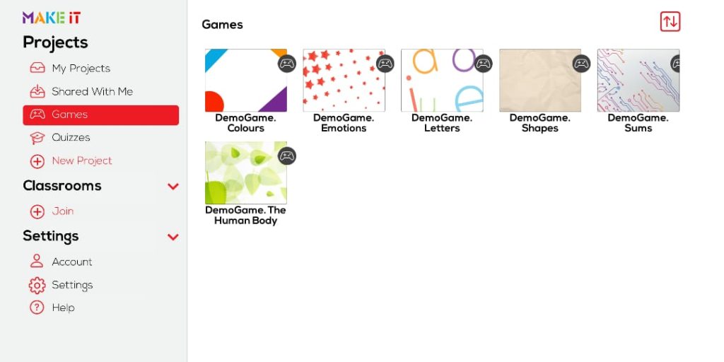 قائمة الألعاب في تطبيق Make It