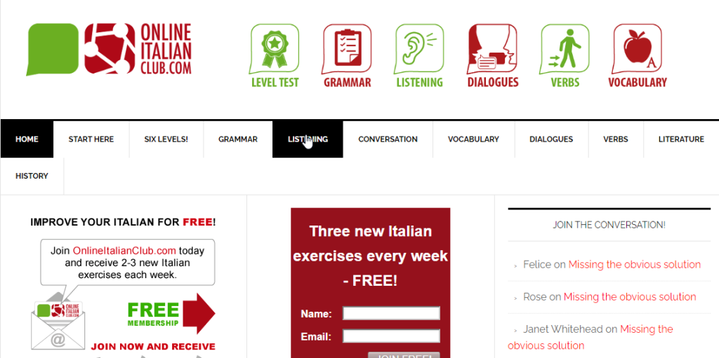 موقع online italian club لاختبار مستواك في اللغة الإيطالية