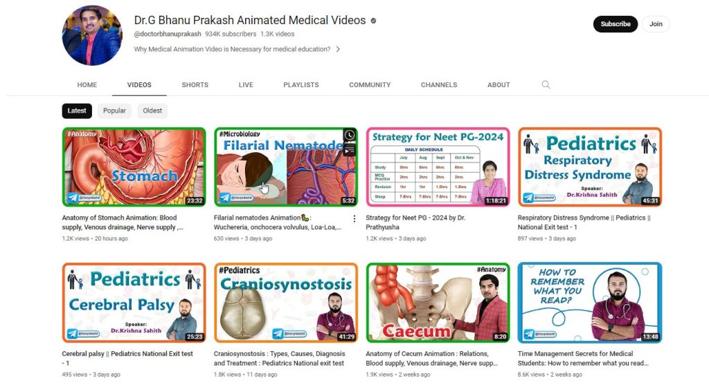 قناة Dr.G Bhanu Prakash animated medical videos طلبة الطب