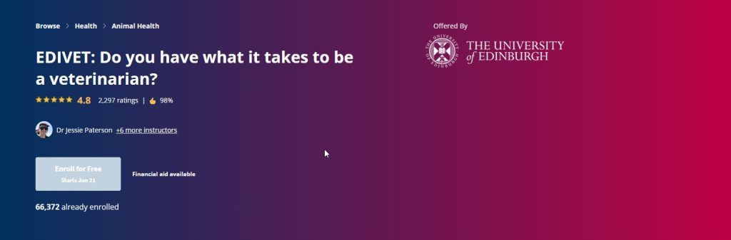مساق EDIVET Do you have what it takes to be a veterinarian أحد دورات لطلاب الطب البيطري