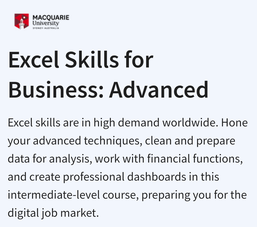 دورة Excel Skills for Business: Advanced