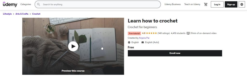 دورة Learn how to crochet لتعلم الكروشيه اون لاين