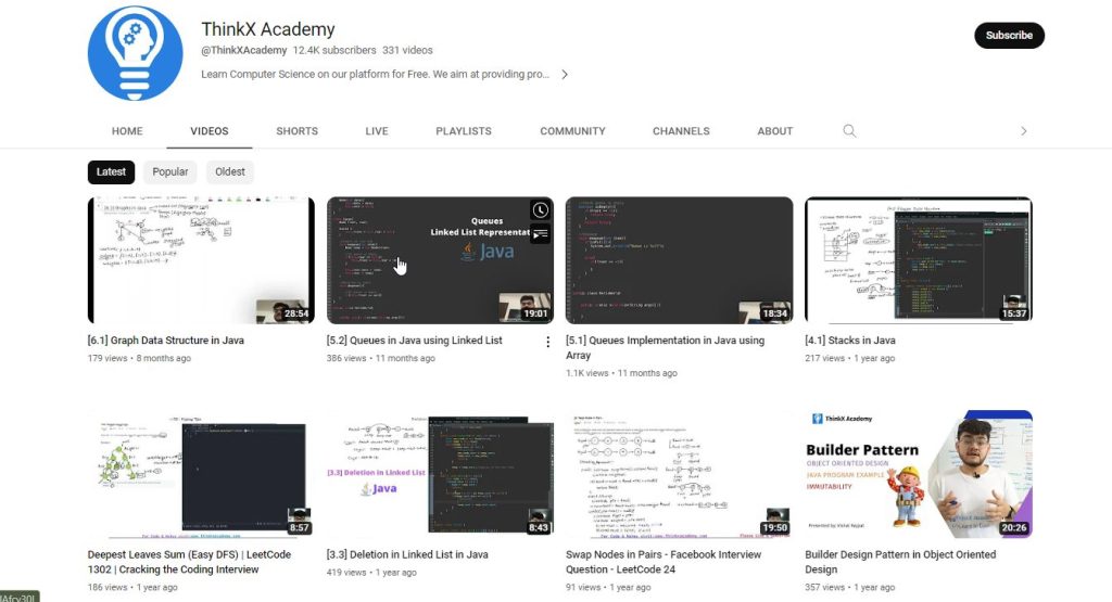 قناة ThinkX Academy لتعليم اللوغاريتمات من الصفر