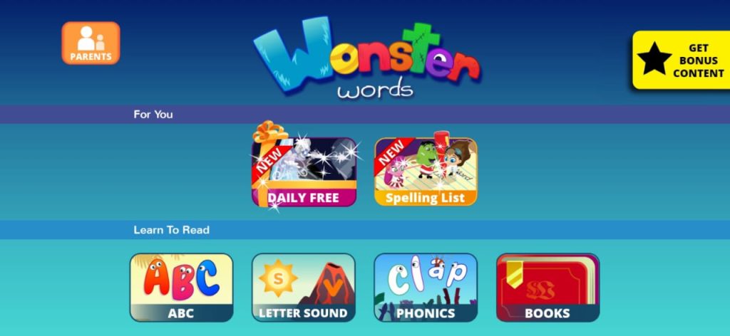 الصفة الرئيسية لتطبيق Wonster Words