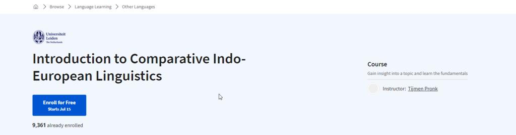 دورة Introduction to Comparative Indo-European Linguistics