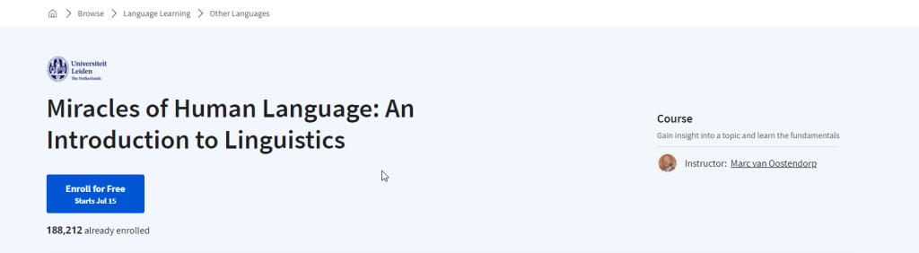 دورة Miracles of Human Language An Introduction to Linguistics لتعلم علم اللسانيات