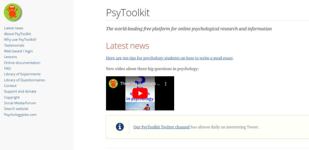 موقع psytoolkit.org لاختبار المستوى في علم النفس